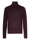 L.b.m 1911 Virgin Wool Turtleneck Sweater With Ribbed Finishes In Burgundy