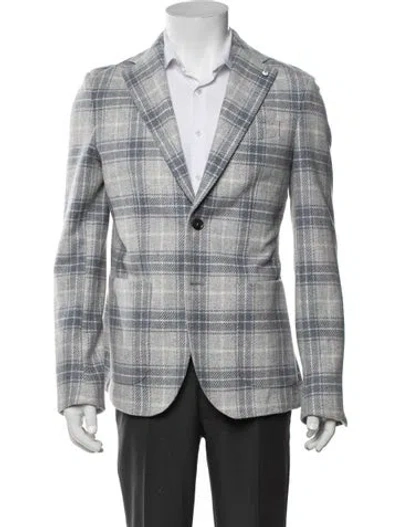 Pre-owned L.b.m 1911 Virgin Wool Plaid Print Jacket In Gray