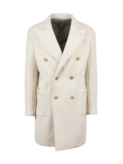 L.b.m 1911 White Wool-blend Double-breasted Coat In Neutral