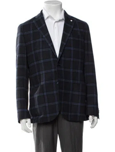 Pre-owned L.b.m 1911 Wool Plaid Print Blazer In Blue