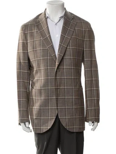 Pre-owned L.b.m 1911 Wool Plaid Print Blazer In Brown