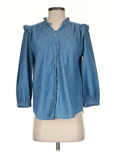 Pre-owned Lc Lauren Conrad 3/4 Sleeve Button Down Shirt In Blue