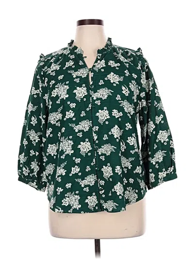 Pre-owned Lc Lauren Conrad 3/4 Sleeve Button Down Shirt In Green
