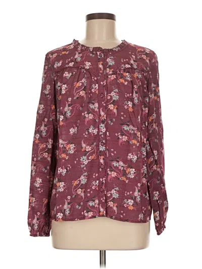 Pre-owned Lc Lauren Conrad Long Sleeve Blouse In Burgundy