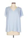 Lc Lauren Conrad Short Sleeve Blouse In Blue