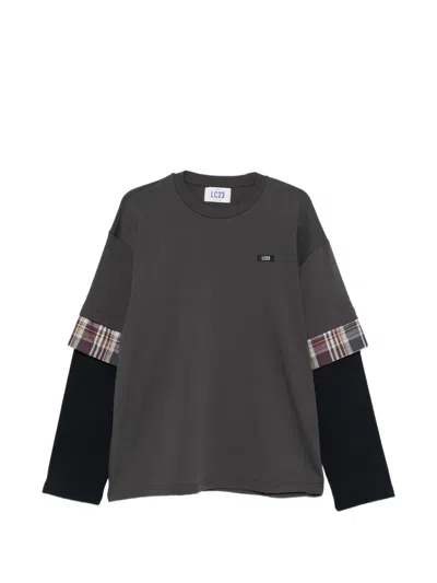 Lc23 Layered Check-print T-shirt In 그레이