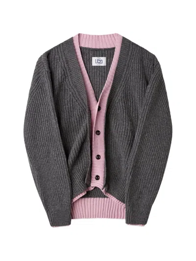 Lc23 Ribbed-knit Layered-effect Cardigan In Gray