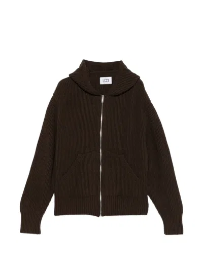 Lc23 Ribbed-knit Zip-up Hoodie Sweater In Brown