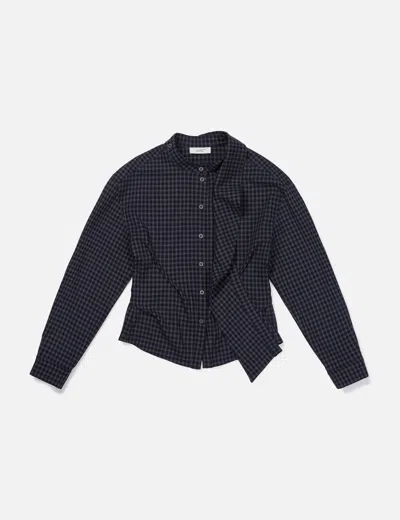 Lcdc Draped-neck Check Shirt In Blue