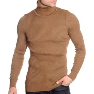 Lcr Black Edition Men's Turtleneck Sweater In Camel In Brown