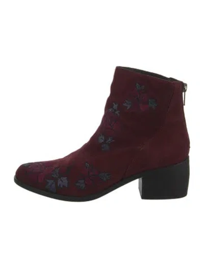 Pre-owned Ld Tuttle Suede Floral Print Combat Boots In Burgundy