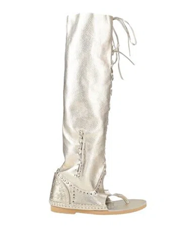 Ldir Woman Boot Platinum Size 8 Leather In White