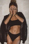 Ldma Low Hide Ribbed Thong In Black