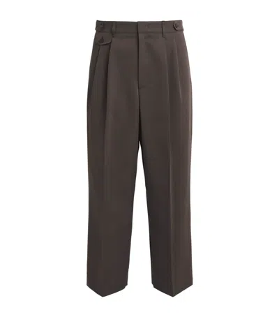 Le 17 Septembre Cotton-blend Pleated Straight Trousers In Brown