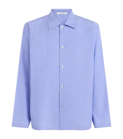 Le 17 Septembre Cotton Stripe Pyjama Shirt In Blue
