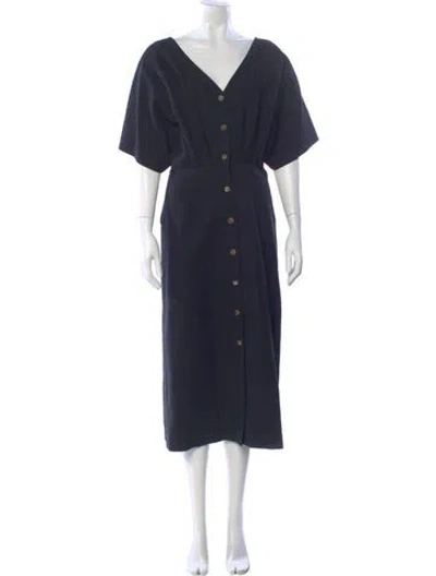 Pre-owned Le 17 Septembre V-neck Midi Length Dress In Blue