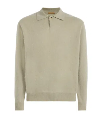 Le 17 Septembre Wool-cashmere Brushed Polo Sweater In Green