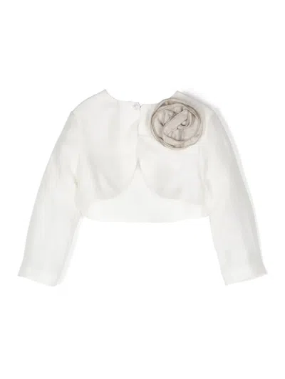 Le Bebé Enfant Babies' Floral-appliqué Cropped Jacket In White
