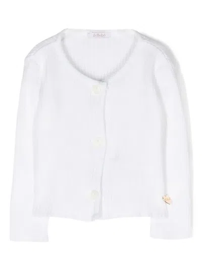 Le Bebé Enfant Babies' Logo-plaque Ribbed-knit Cardigan In White