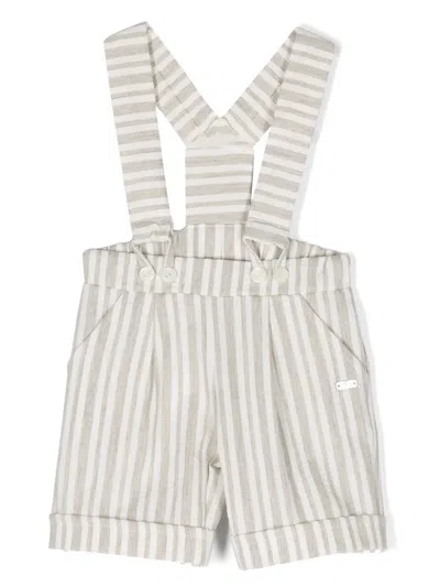 Le Bebé Enfant Babies' Striped Cotton Blend Dungarees In Grey
