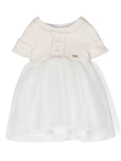Le Bebé Enfant Babies' Tweed Short-sleeved Dress In Neutrals