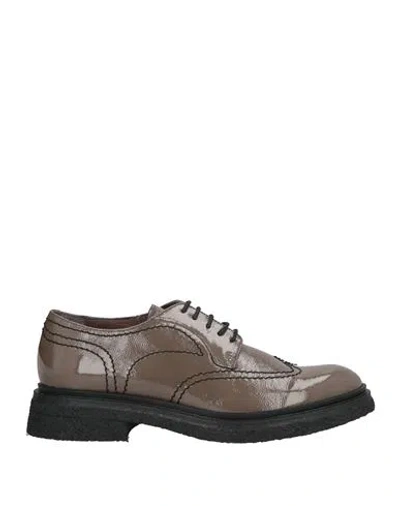 Le Bohémien Woman Lace-up Shoes Khaki Size 8 Leather In Beige