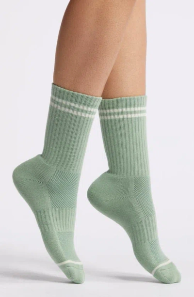 Le Bon Shoppe Boyfriend Stripe Cotton Blend Rib Crew Socks In Green