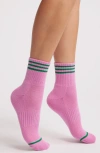 Le Bon Shoppe Girlfriend Stripe Cotton Blend Rib Quarter Socks In Rose Pink
