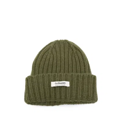 Le Bonnet Lbl-033 Ribbed Lambswool Beanie In Green