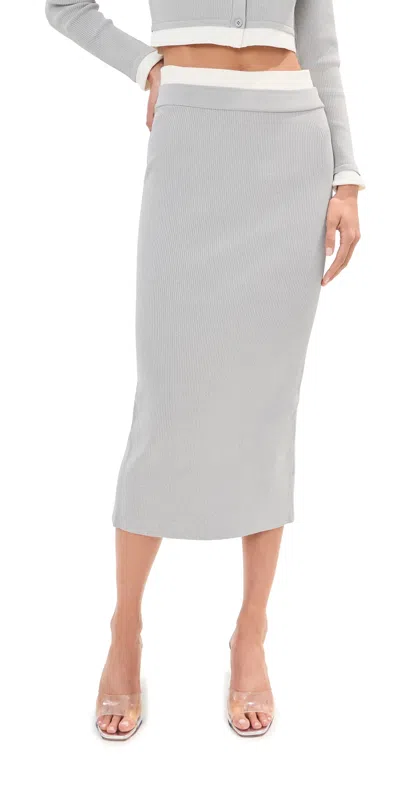Le Bop Alex Midi Skirt Heather Grey/white In Multi