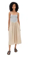 Le Bop Alix Mixed Fabric Tank Dress Heather Grey/khaki In Blue