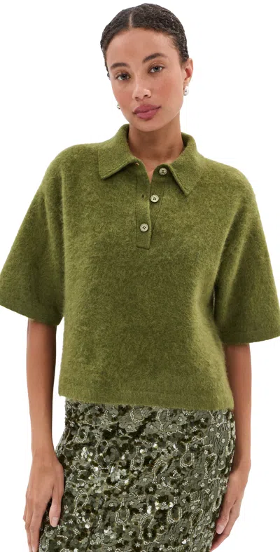 Le Bop Callie Brushed Wool Polo Sweater Moss Green
