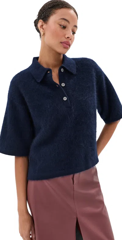 Le Bop Callie Brushed Wool Polo Sweater Navy In Blue