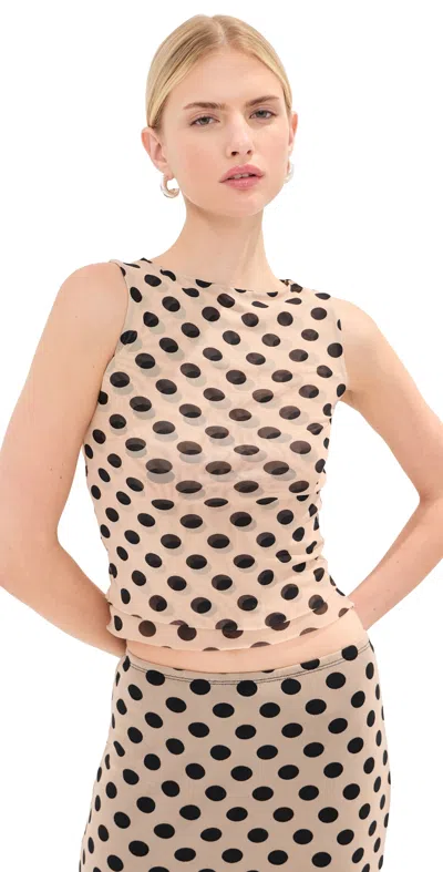 Le Bop Carrie Tank Tan/black Polka Dot In Gray