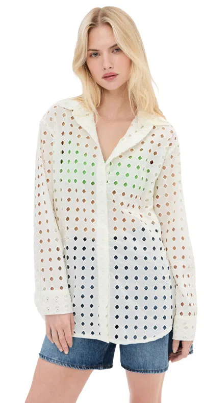 Le Bop Cecilia Long Sleeve Button Down Shirt Ivory Eyelet In White