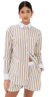 Le Bop Cecillia Button Down Khaki Stripe In Khaki Stripe