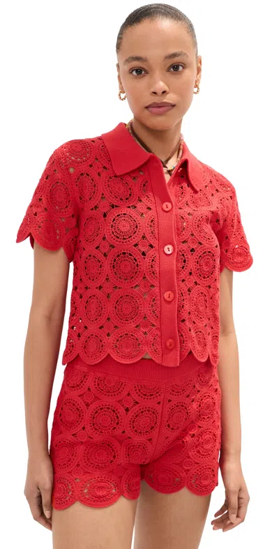 Le Bop Crochet Polo Flame In Orange