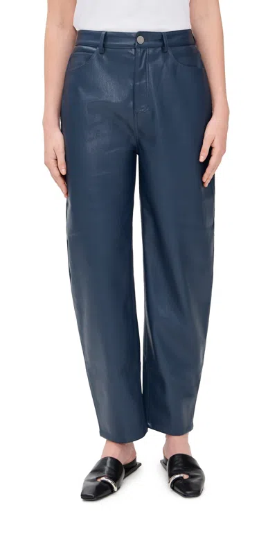 Le Bop Dakota Faux Leather Barrel Pants Midnight Navy In Blue