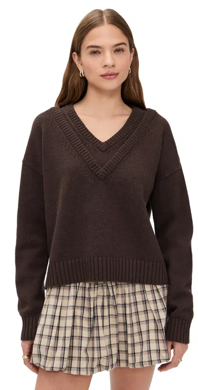 Le Bop Double V Neck Pullover Sweater Chocolate In Brown