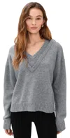 Le Bop Double V Neck Pullover Sweater Heather Grey In Gray