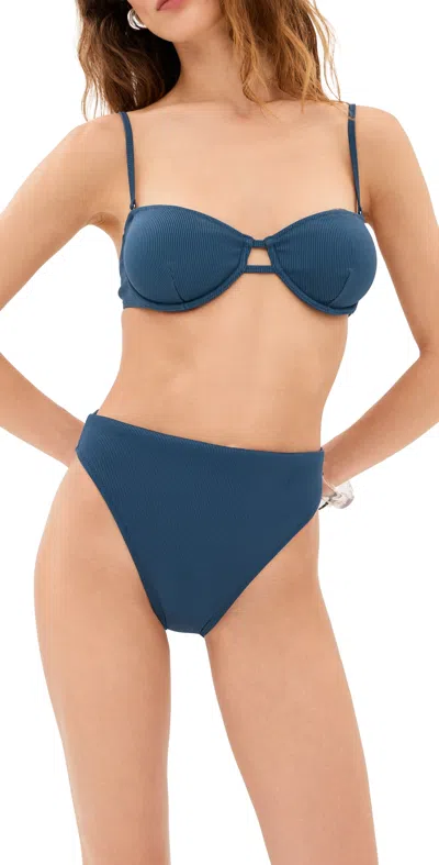 Le Bop Elise High Waisted Bikini Bottoms Dark Denim In Blue