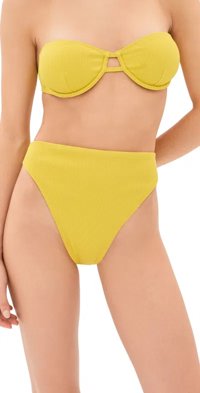 Le Bop Elise High Waisted Bikini Bottoms Warm Olive In Yellow