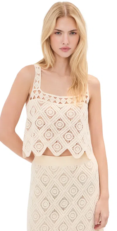 Le Bop Emilia Crochet Tank Ivory In White
