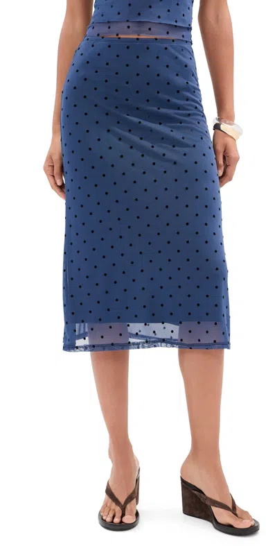 Le Bop Emma Skirt Navy Flocked Polka Dot