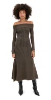 Le Bop Gingham Knit Off Shoulder Dress Chocolate/black