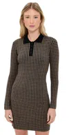 Le Bop Gingham Knit Polo Dress Chocolate/black In Black