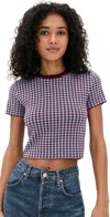 Le Bop Gingham Knit Tee Burgundy/light Blue In Multi