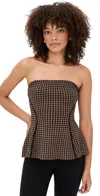 Le Bop Gingham Strapless Peplum Top Chocolate/black In Brown
