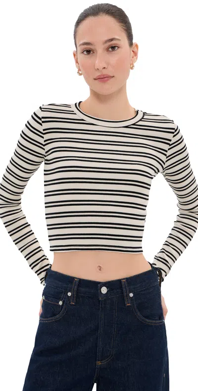 Le Bop Hadley Long Sleeve Cropped Tee Black/white Stripe In Multi