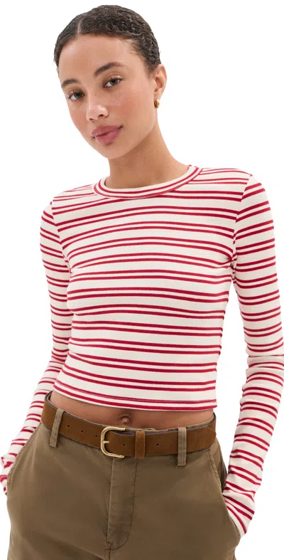 Le Bop Hadley Long Sleeve Cropped Tee Red/white Stripe In Multi